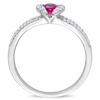 1/3 CT TGW Ruby and 1/5 CT TW Diamond Halo Engagement Ring in 14K White Gold