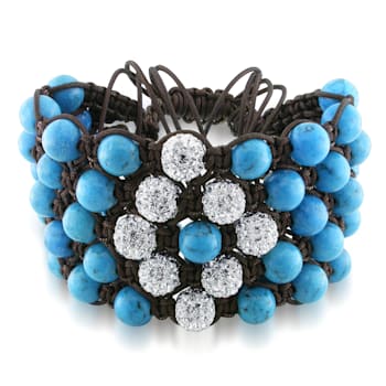 Shambhala Cuff Bracelet on Brown Cotton Cord with Turquoise and White
Cubic Zirconia Beads