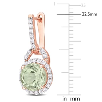 4 3/8 CT TGW Green Quartz and White Topaz Halo Charm Earrings in Rose
Plated Sterling Silver