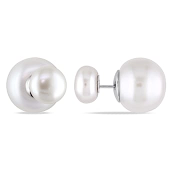 8-13 MM Freshwater Cultured Pearl Tribal Earrings in Sterling Silver
