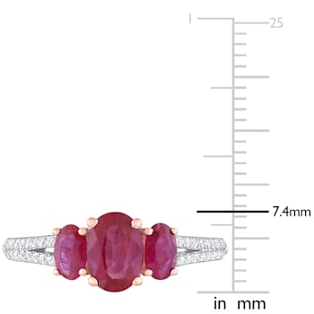 1 1/2 CT TGW Ruby and 1/6 CT TW Diamond 3-stone Ring in 2-tone 14K White
& Rose Gold