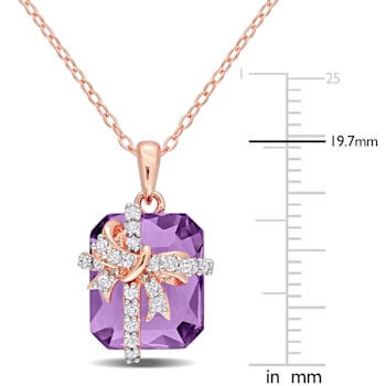 6 3/4 CT TGW Amethyst and White Topaz Pendant with Chain in Rose Plated
Sterling Silver