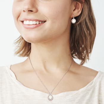 2-Pcs Set of 5 7/8 CT TGW Opal and Diamond Halo Leverback Earrings and
Pendant in Sterling Silver
