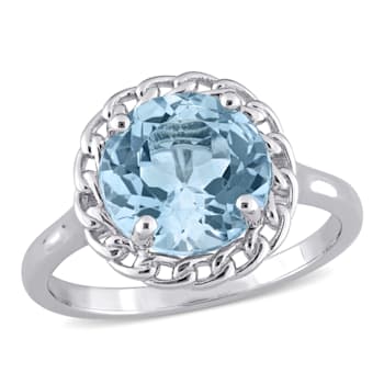 3 1/2 CT TGW Sky Blue Topaz Halo Ring in Sterling Silver