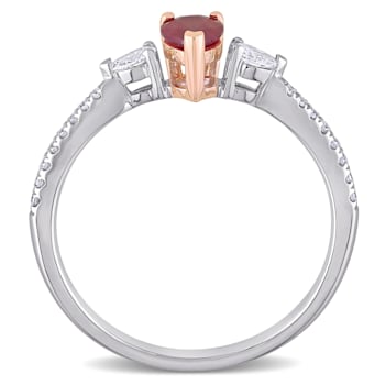 2/8 CT TGW Ruby and 1/4 CT TW Diamond 3-stone Ring in 2-tone 14K White
& Rose Gold