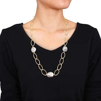 14-20 MM Pink Freshwater Cultured Pearl Oval Link Necklace in 18K Yellow
Gold Over Sterling Silver
