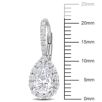 2 5/8 CT DEW Created Moissanite Teardrop Halo Leverback Earrings in
Sterling Silver