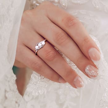 3.5-4MM Freshwater Cultured Pearl and Diamond Accent 3-Stone Bypass Ring
in Sterling Silver