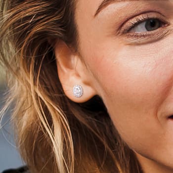 2 1/3 CT DEW Created Moissanite Oval Halo Stud Earrings in Sterling Silver
