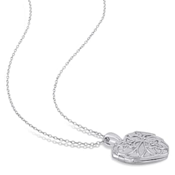 Diamond Accent Embossed Vintage Filigree Heart Locket Pendant with Chain
in Sterling Silver