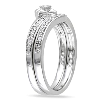 1/10 CT TW Diamond Chevron Bridal Set in Sterling Silver