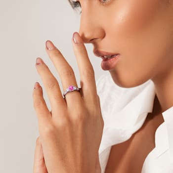 1 3/8 CT TGW Created Pink and White Sapphire with Diamond Accent
Engagement Ring in 10K White Gold