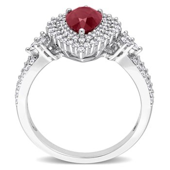 1 1/3 CT TGW Ruby and 3/4 CT TW Diamond Double Halo Ring in 14K White Gold