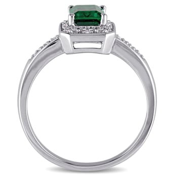 7/8 CT TGW Created Emerald and Diamond Accent Halo Ring in Sterling Silver