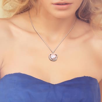 11.5-12MM Pink Freshwater Cultured Pearl and 1 CT TGW Cubic Zirconia
Pendant in Sterling Silver