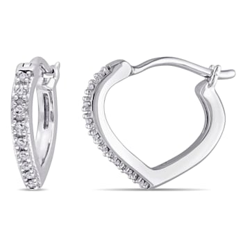 Diamond Heart Hoop Earrings in 10k White Gold