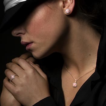 4/5 CTW Morganite and 1/10 CT TW Diamond Halo Ring in Rose Plated
Sterling Silver