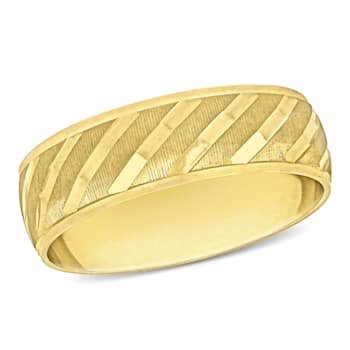 Men's 6mm Striped Wedding Band in 10K Yellow Gold