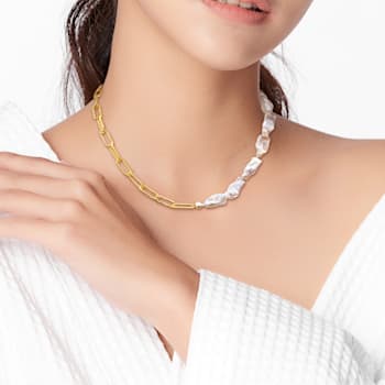 5-7 MM Freshwater Cultured Pearl Link Chain Necklace in 18K Yellow Gold
Over Sterling Silver