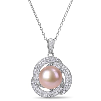 9.5-10MM Pink Freshwater Cultured Pearl and 4/5 CT TGW Cubic Zirconia
Pendant in Sterling Silver