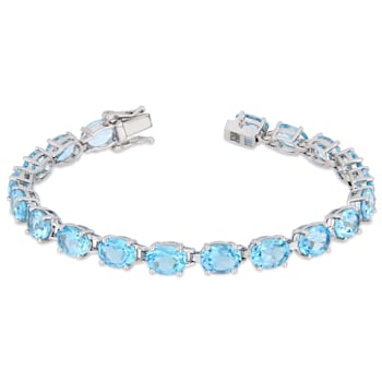 28 1/2 CT TGW Oval-Cut Sky-Blue Topaz Tennis Bracelet in Sterling Silver