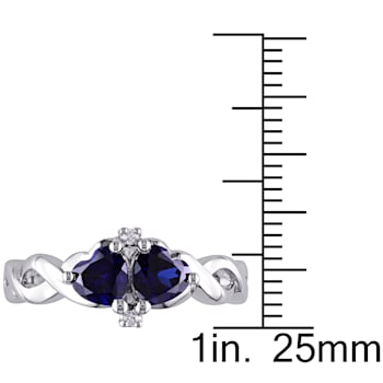 1 1/8 CT TGW Created Blue Sapphire and Diamond Accent Double Heart
Infinity Ring in Sterling Silver