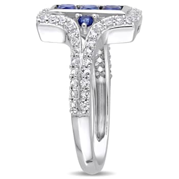 1 1/8 CT TGW Created Blue and White Sapphire Ring in Sterling Silver