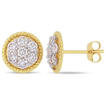 1 CT TW Diamond Floral Post Stud Earrings in 14k Yellow Gold
