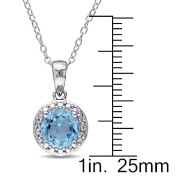 1 3/5 CT TGW Sky Blue Topaz Halo Pendant with Chain in Sterling Silver