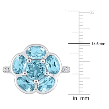 3 1/3 CT TGW Sky Blue Topaz and Diamond Accent Floral Ring in Sterling Silver
