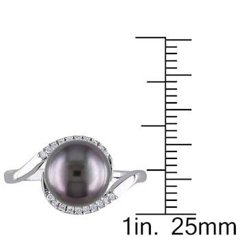 9-9.5MM Black Tahitian Pearl and 1/10 CT TW Diamond Curlicue Ring in
Sterling Silver