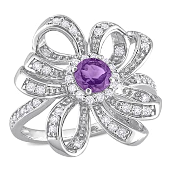 7/8 CT TGW African-Amethyst and Topaz Flower Cocktail Ring in Sterling Silver