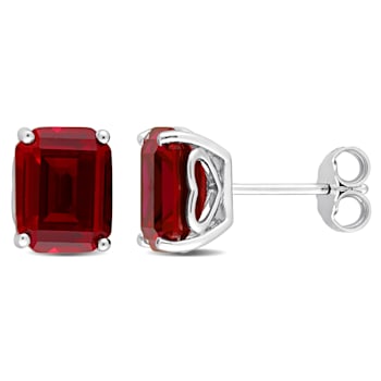 6 1/2 CT TGW Octagon Created Ruby Stud Earrings in Sterling Silver