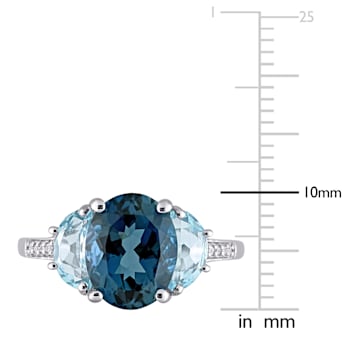 4 1/2 CT TGW London Blue and Sky Blue Topaz with Diamond Accent 3-Stone
Ring in Sterling Silver