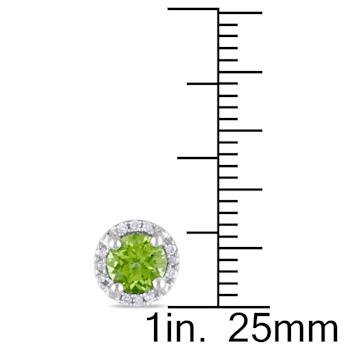 1 1/8  CT TGW Peridot and Diamond Accent Halo Stud Earrings in Sterling Silver
