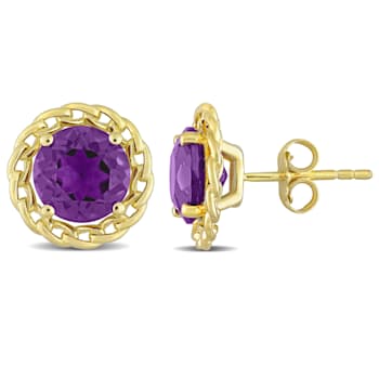 3 3/4 TGW African Amethyst Halo Link Stud Earrings in Yellow Plated
Sterling Silver