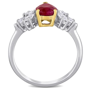 1 1/2 CT TGW Ruby and 1/2 CT TW Diamond Floral Cluster Ring in 2-tone
14K White and Yellow Gold