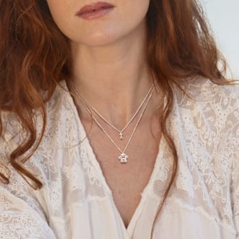 Paw and Bone Charm Double Strand Necklace in Sterling Silver