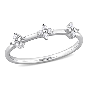 1/10 CT TW Diamond Floral Promise Ring in Sterling Silver