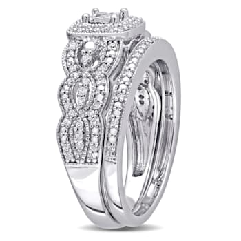 1/3 CT TW Diamond Vintage Bridal Set in Sterling Silver