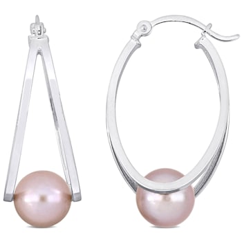 8-8.5 MM Pink Freshwater Cultured Pearl Earrings in Sterling Silver