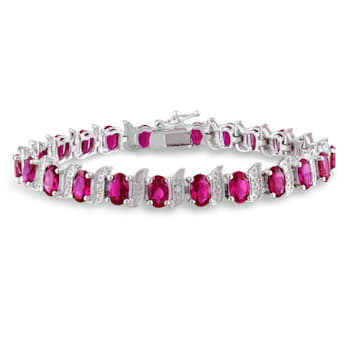 18 CT TGW Created Ruby and Diamond S-Link Bracelet in Sterling Silver