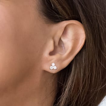 2 1/6 CT DEW Created Moissanite Three-Stone Stud Earrings in Sterling Silver