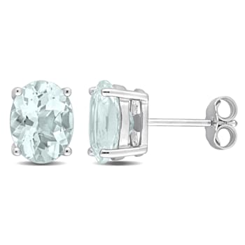 3 CT TGW Oval Aquamarine Stud Earrings in Sterling Silver