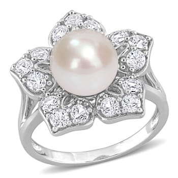 8.5-9MM Freshwater Cultured Pearl and Created White Sapphire Pearl Ring
in Sterling Silver