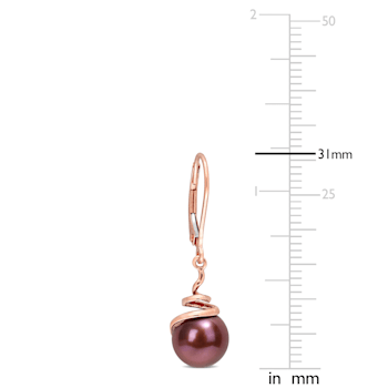 8-8.5MM Brown Freshwater Cultured Pearl Spiral Drop Earrings in 14K Rose Gold