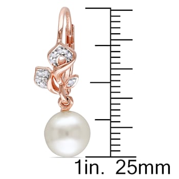 7.5-8 MM Freshwater Cultured Pearl and 1/10ctw Diamond Earrings 18K Rose
Gold Over Sterling Silver