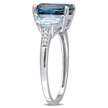 4 1/2 CT TGW London Blue and Sky Blue Topaz with Diamond Accent 3-Stone
Ring in Sterling Silver
