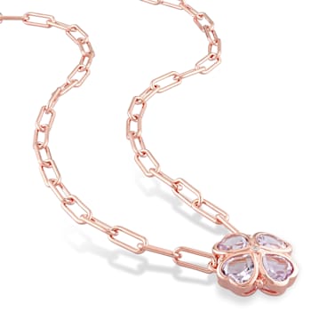 2 1/5 CTW Rose de France and Diamond Accent Floral Heart Paperclip Chain
Rose Plated Silver Necklace
