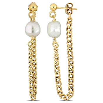 8-8.5MM Freshwater Cultured Pearl Earrings with Curb Chain in Yellow
Plated Sterling Silver